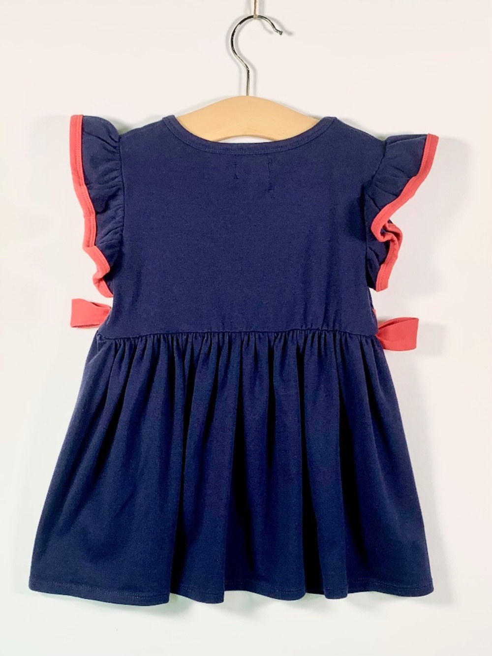 Down by the creek Girls Dress American Flag Blue Red Bow Short Flutter Sleeves - Picture 6 of 9